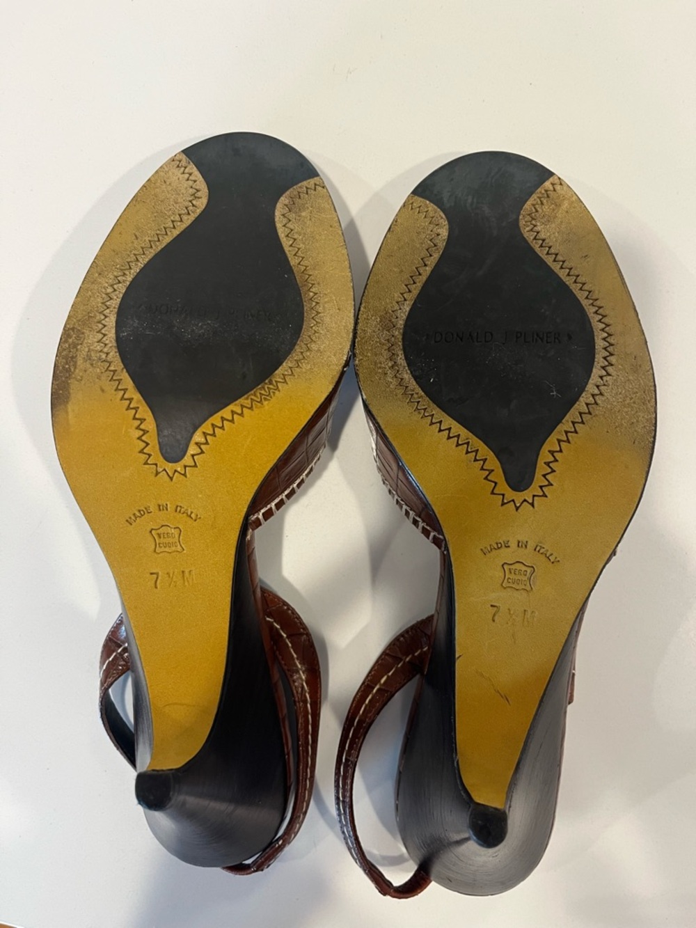 Like New COUTURE Vintage Donald J. Pliner Brown Leather Peep-Toe Slingback Heels - Picture 10 of 15